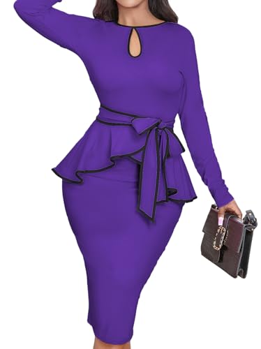 Image of MOJICK Vintage Dress for Women Ruffle Bodycon Keyhole