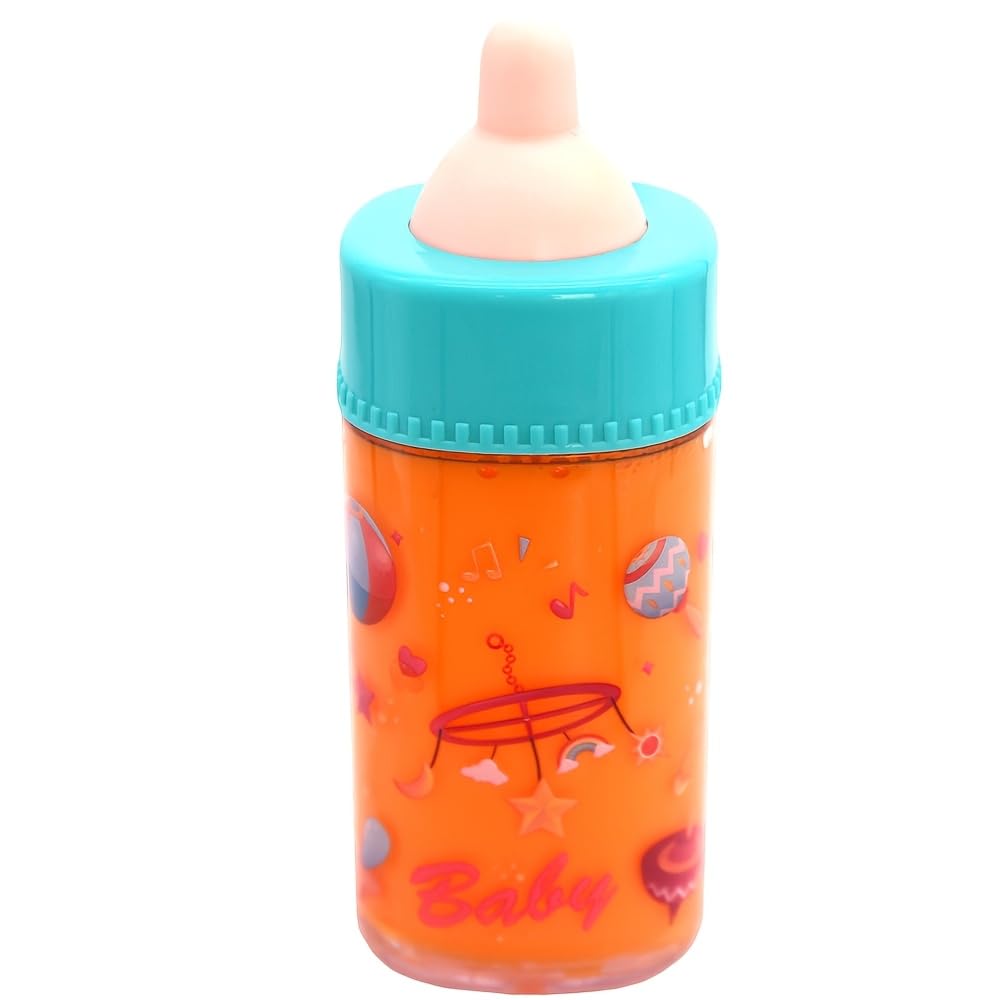 Doll Bottles Set, 2 Pack, 4.9 Inch, White and Orange | Animal Hearts Design, Disappearing Liquid Effect, Plastic, Doll Feeding Accessories
