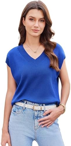 Womens V Neck Sweater Vest Oversized Ribbed Knit Sleeveless Casual Loose Fit Pullover Tank Top