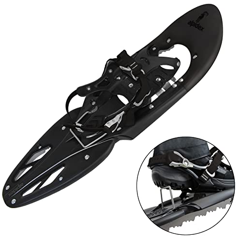 Foto von ALPIDEX Schneeschuhe 29 INCH Schuhgröße 38-46 bis 140 kg Steighilfe Tragetasche Optional Stöcke, Farbe:Black mit Stöcken