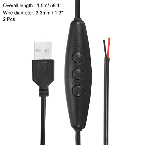 Meccanixity Lamp Cord Dimmer Led Strip Dimmer Switch Usb Extention Cord Dc 5V 6-Speed Dimming 3 Button Power Cable For Single Color Led, Black, Pack Of 2 #TOP1