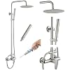 gotonovo Outdoor Shower Faucet Sets Brushed Nickel 304 Stainless Steel Shower Head with 2 in 1 Cylinder Handheld Spray 2 Function Exposed Shower Combo Set Wall Mount Single Handle