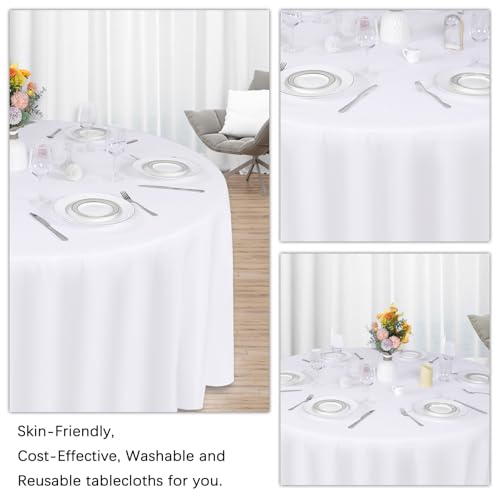 8 Pack White Round Tablecloth 90 Inch White Table Cloth Stain and Wrinkle Resistant Round White Tablecloths Reusable and Washable Polyester Fabric Table Covers for Buffet Wedding Party and Banquet