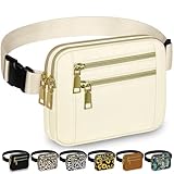 Capolo Fanny Packs for Women Fashion Waist Packs Bag with Adjustable Strap and 4 Zipper Pockets Waterproof Everywhere Crossbody Belt Bag for Workout Running Travelling(Ivory)
