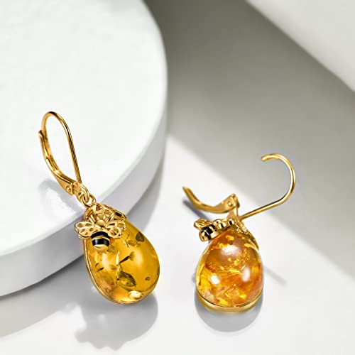 Image of TIGER RIDER Bee /Butterfly /Scorpion /Cactus /Leaf /Beetle 925 Sterling Silver French Clasp Leverback Earrings Amber /Crystal /Citrine /Moonstone /Obsidian /Jade /Rose quartz Pendant Jewelry Gift for Women