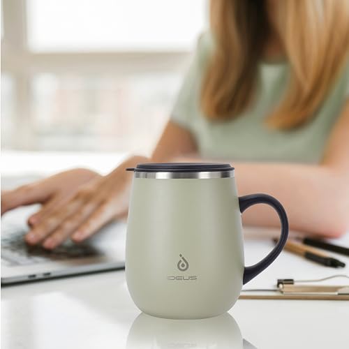 Ideus Kaffeebecher 470 ml (16 oz), doppelwandige vakuumisolierte Kaffee- und Teetasse aus Edelstahl mit rutschfestem Griff und… – Ansicht 6