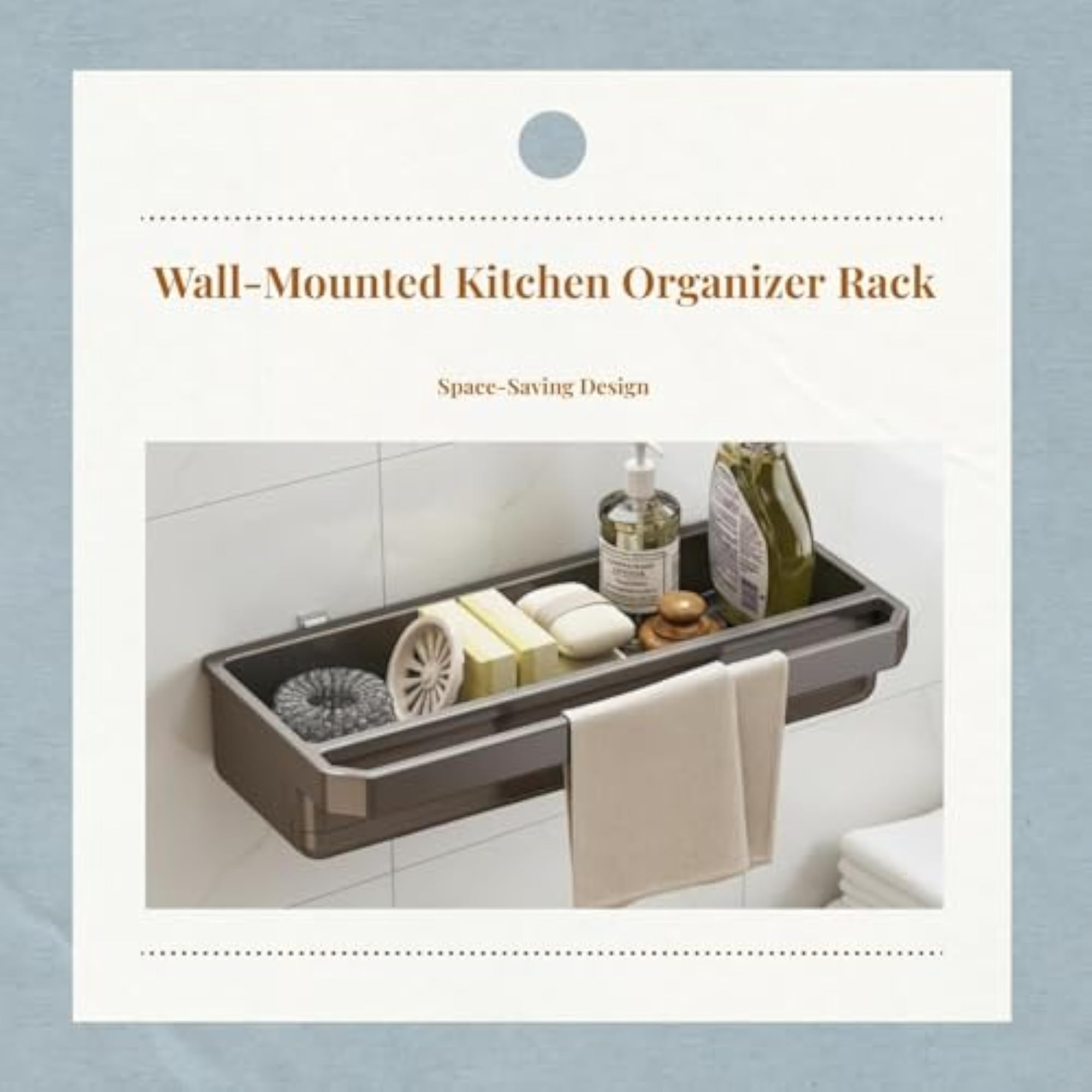 Wall-Mounted Kitchen Organizer Storage Rack, Drainable, Multi-Functional