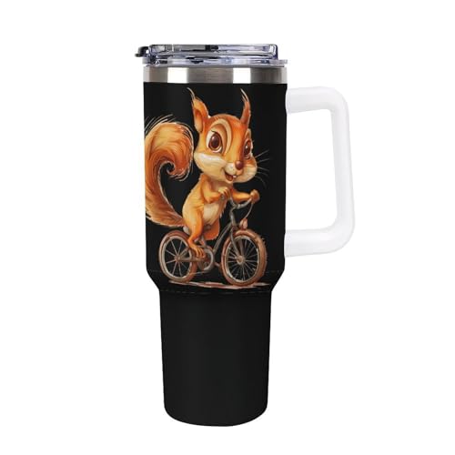Botella de agua de 40 onzas estilo taza de coche con diseño de ardilla