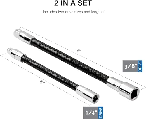 NEIKO 00239A Flexible Extension-Bar Set, 1/4-Inch and 3/8-Inch Drives, Flexible Socket Extension Bars, 2-Piece Set thumbnail 2