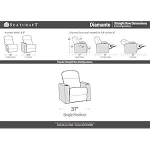 Seatcraft diamante home theater seating living room power recline italian leather powered headrests cupholders usb charging ambient lighting arm storage single recliner black  urban country home decor