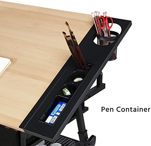 Yaheetech Adjustable Drawing Table with Tiltable Tabletop/2 Drawers/Stool- Drafting Table Artist Desk Computer Desk for Home and Office Use