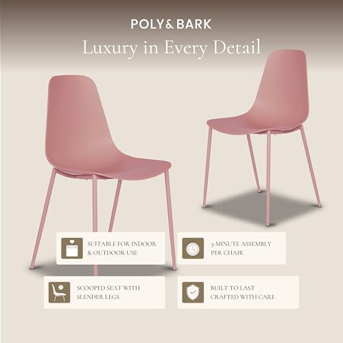 Image of Poly & BARK Isla Modern Kitchen Chairs Set of 4 - Plastic Dining Chair with Metal Legs - Quick Assembly Simple Cafe Chairs Plastic for Indoor or Outdoor - Blush Pink