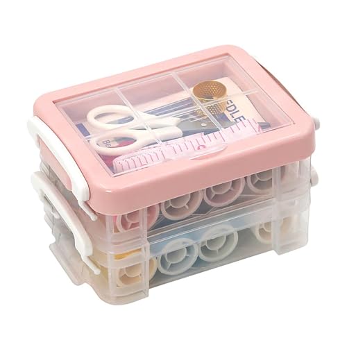 30 Pcs Sewing Kit Set Home Sewing Kit Sewing Mending Portable Large 3-Layer Handmade Needle & Sewing Box Sewing Starter Kit Sewing Kit for Beginners (Pink)