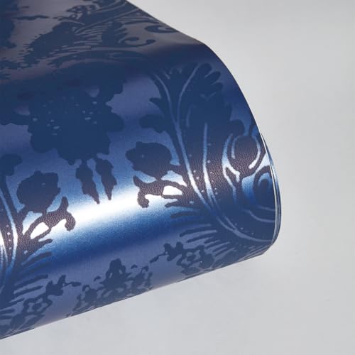 Tempaper Textured Metallic Blue Damsel Removable Peel and Stick Damask Wallpaper, 20.5 in X 16.5 ft, Made in the USA by Tempaper - Image 5