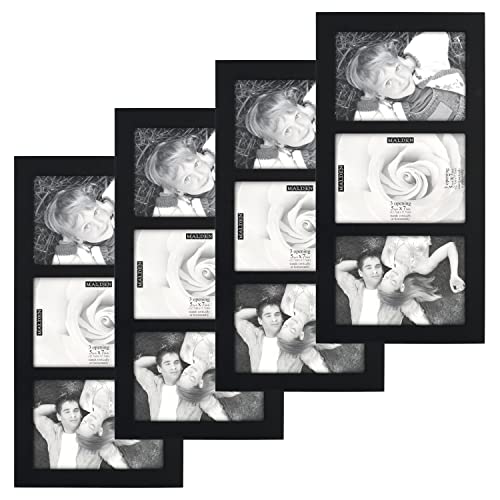 Malden 5x7 3-Opening Collage Picture Frame - Displays Three 5x7 Pictures (4-Pack) - Walnut