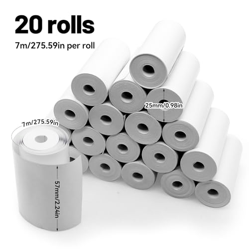 TETEWEVER Thermopapier für Kinderkamera 20 Rollen 57mm Thermo Druckerpapier Nachfülldruckpapier Weiß Null Tinten Druckpapier für Kinderkamera Sofortdruckkamera