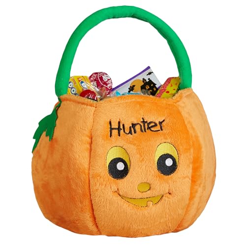 Personalization Universe Personalized Pumpkin Pal Embroidered Plush Trick or Treat Bag, Ideal for Baby Girl, Boy, Infant, Toddler
