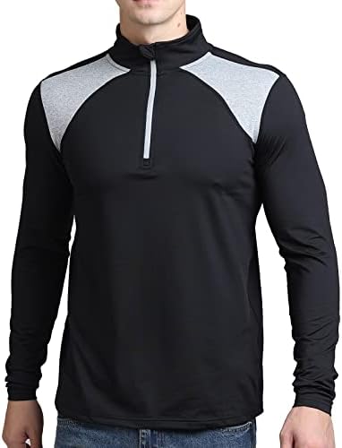 Mens Quarter Zip Pullover Active Long Sleeve Shirts For Men 1/4 Zip Sweatshirt with fleece lined For Men Black