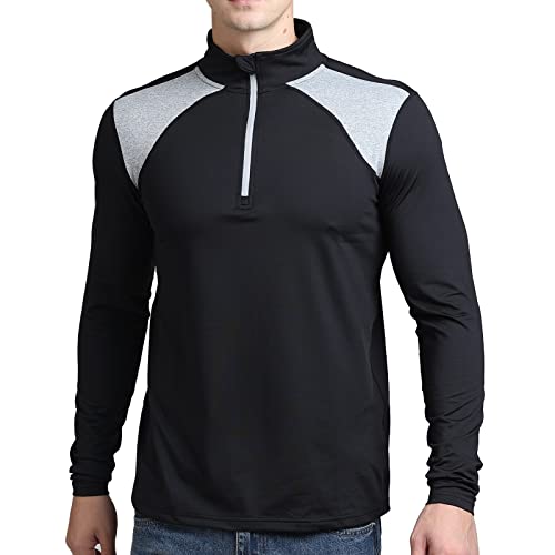 Mens Quarter Zip Pullover Active Long Sleeve Shirts For Men 1/4 Zip Sweatshirt With Fleece Lined For Men Black #TOP25