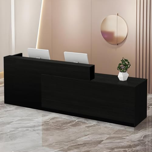 Modern Reception Desk with Storage Drawers and Open Shelves, 47-95 Inch Front Counter Table for Office, Salon, Lobby, Retail Store, or Home Workspace Left/Black 71