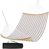 SUNCREAT Hammocks 14 FT Quick Dry Hammock Double Size with Spreader Bar, 2 Person Hammock for Outdoor Patio Yard Poolside, 450 lbs Capacity, Light Gray