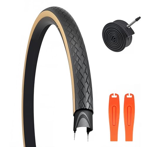 BALINGE 1 Pack with Tube 700C Road Bike Tire 700 * 35C Bike Replacement Tire,Folding Replacement Gravel Bike Tires for Bicycle, Wear-Resistant?1 Pack 1 Tube 2 Levers?Brown Wall