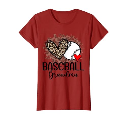 Baseball Grandma Funny Leopard Heart Proud Baseball Grandma T-Shirt, Women, Cranberry Red, 3X-Large