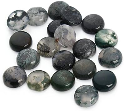 Linsoir Beads Natural Aquatic Agate Cabochon Round Flatback Gemstone Beads 12mm Pack of 20