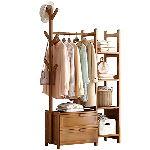 Meuble penderie portable en bambou avec tiroir de rangement