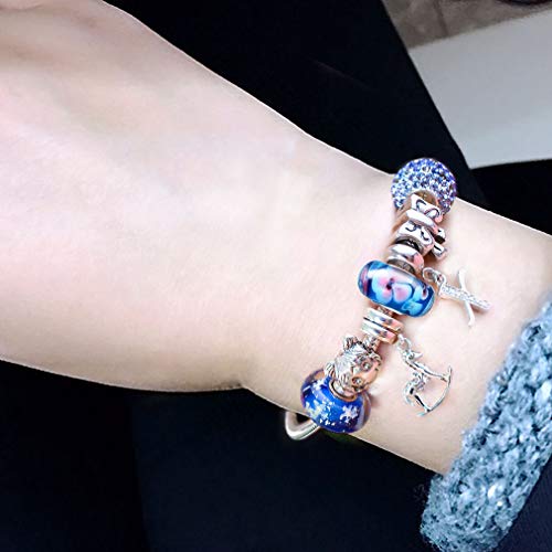 Murano Glass Beads Authentic 925 Sterling Silver Charms Core Christmas Summer Flower Blue Glass Charms Bracelet For Women Diy Bracelet #TOP4