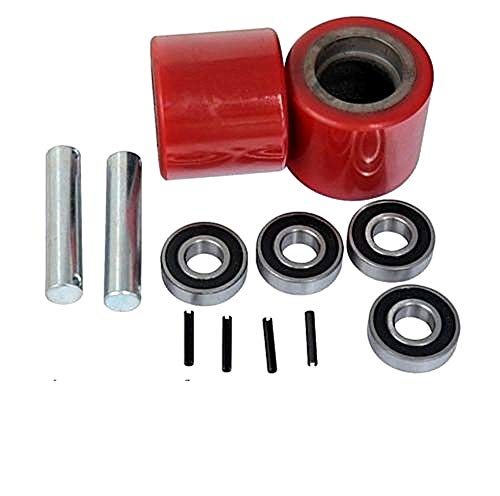 Pallet Jack Truck Load Wheels Full Set with Axles 3" x 3.75" Pair Front Wheels Replacement Wheels Parts Kit with 20mm Bearings