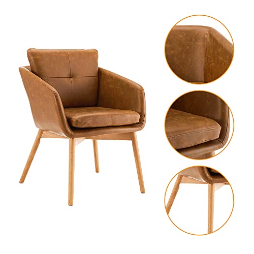 Canglong Faux Leather Side Chair Upholstered Arm Dinging Chair With Wood Legs Set Of 1,Brown #TOP4