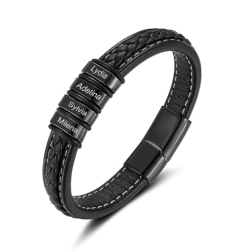 Yitoes Pulsera de Cuero Personalizada para Padre, Pulsera con 2-5 Nombre para Hombres, Marido, Novio, Abuelo, Cumpleaños, Regalo para Del día del Padre