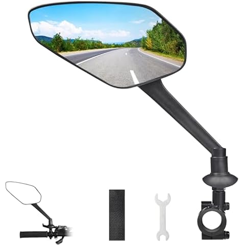 Zacro Bike Mirror Left, 2024 Upgraded Bike Mirror Handlebar Mount, 360°Adjustable Bicycle Rear View Mirror Cover