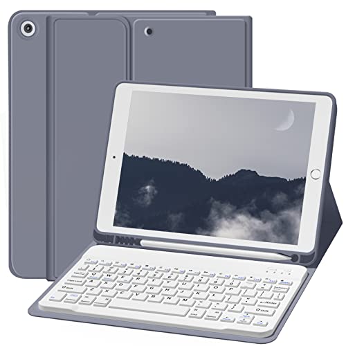 ZOYU Hülle mit Tastatur für iPad 6. Generation 2018/iPad 5. Generation/iPad Air 2/iPad Air 1, Kabellose Tastatur Case für iPad 9,7, Bluetooth Tastatur Folio mit Stifthalter, QWERTY Layout, Violett Cover