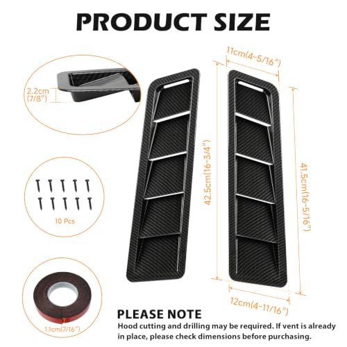 Image of Car Hood Vent louvers Cold Air Flow Intake, Hood Scoop Air Vent Cover, Bonnet Cooling Trim Black Air Intake Panel Cover Car Exterior Trim for Auto Repair Shop Hood Panel Trim,Dodge Ram,F-150