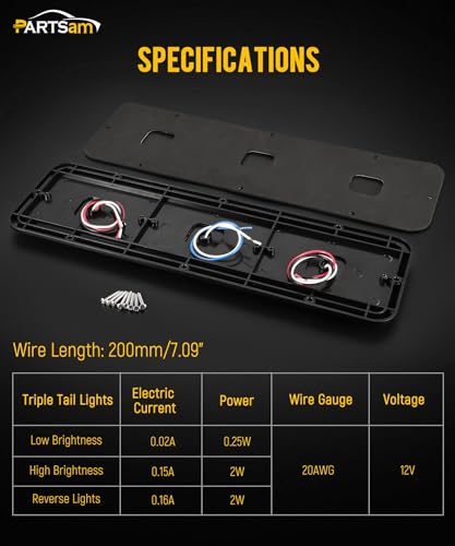 Partsam 2x LED Triple Tail Lights Rectangle Vertical Mount 40 LEDs Trailers Trucks Campers RVs Stop Turn Backup Reverse Tail Lights w Gasket Black Base Red/Clear Lens 12V - Thumbnail 4