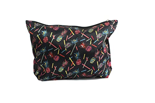 Bolsa de praia feminina Transparente de pvc com estampa e zíper + Nécessaire Cor: Preto