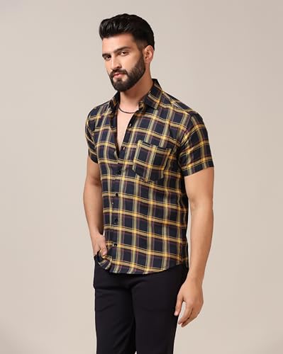 Image of TOPLOT Men's Regular Fit Casual Shirt Checks Design with Spread Collar & Half Sleeves