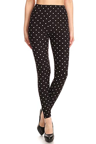 Leggings Depot High Waisted Plaid & Wild Print Leggings For Women-Full Length-R885, Polka Dots, 3X5X #TOP1