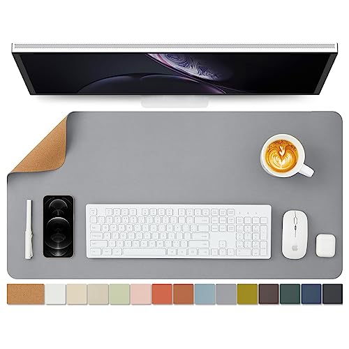 Large Natural Cork & Leather Desk Pad,eco Desk mat,Double-Sided Desk Protector ,Waterproof Keyboard pad ,Desk Mouse Pad for Office/Home/Gaming/Decor(Gray,31.5"x 15.7" )