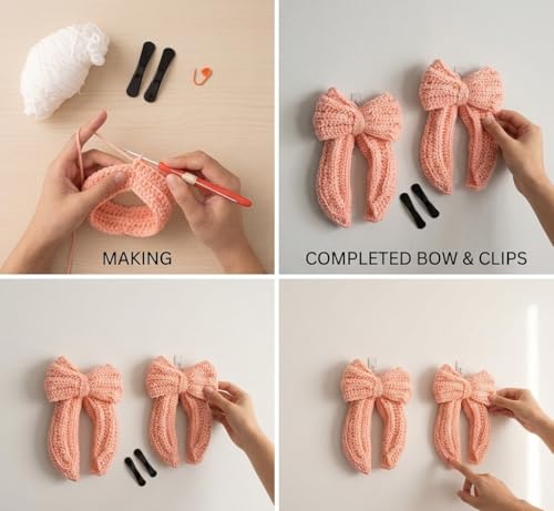 Image of Itsy Bitsy DIY Make Your Own Crochet Bow Hair Clips Kit | Beginner Friendly Crochet Craft Set | Create Handmade Hair Bow Accessories | Complete DIY Hobby Gift Box