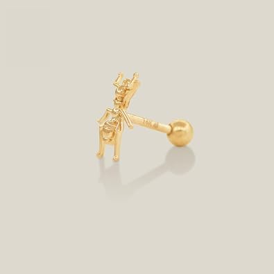 ANYGOLDS 14K Solid Gold Stud Earring, Minimalist Flat Back Cartilage Jewelry for Tragus, Helix, Daith, Conch, Snug Piercings, Ant Design, Single Piece for Women Sold as a Single