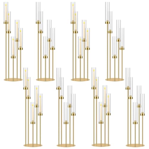 35in 8 Set Gold Candelabra Candle Centerpieces for Tables Candlesticks Holder Wedding Centerpieces Table Decorations Acrylic lampshade Fit 0.9" LED Candle by MEISHAONV - Used condition - US$132.35