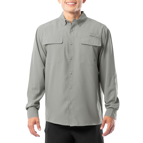 Guy Harvey Men's Long Sleeve Performance Fishing Shirt, Grey Griffin, Large
