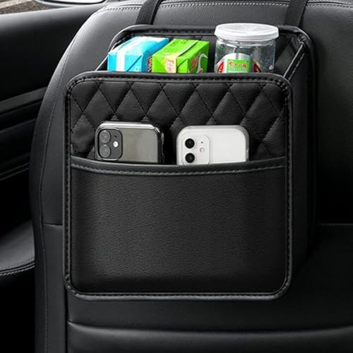 Image of Soko 1PC Car Caddy Back Seat Organizer, PU Leather Multi-Compartment Foldable Storage Bag, Space Saver Hanging Trash Bag, Foldable Garbage Utility Holder For Cars, Automobiles, SUV - Black
