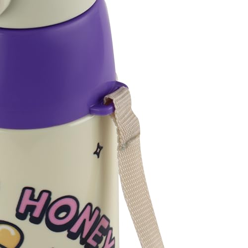 Image of CELLO Kidzbee Orb 400 Inner Steel Insulated Water Bottle 380 ml, Purple | 3D Touch & Feel Hunny Bear Design, Leakproof Flip Top Spout, Easy to Carry, Cold Water Bottle for Kids School