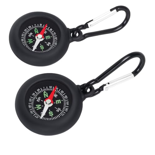 2PCS Portable Compass with Keychain and Carabiner Clip, Pocket Hiking Compass for Navigation and Outdoor Travel, Durable Waterproof Orienteering Tool for Camping, Backpacking, Adventure Use
