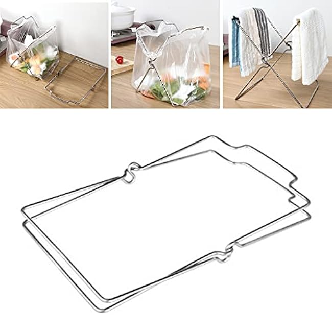 Stainless Steel Garbage Bag Shelf Home Kitchen Countertop Folding Trash Bag Hold