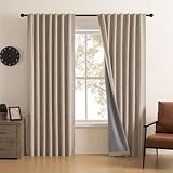 CUCRAF Natural Linen 100% Blackout Curtains 84 Inch Length 2 Panels Set, Back Tab and Rod Pocket Curtain for Living Room Bedroom, Room Darkening Window Drapes Thermal Insulated, (52x84 inch, Linen)